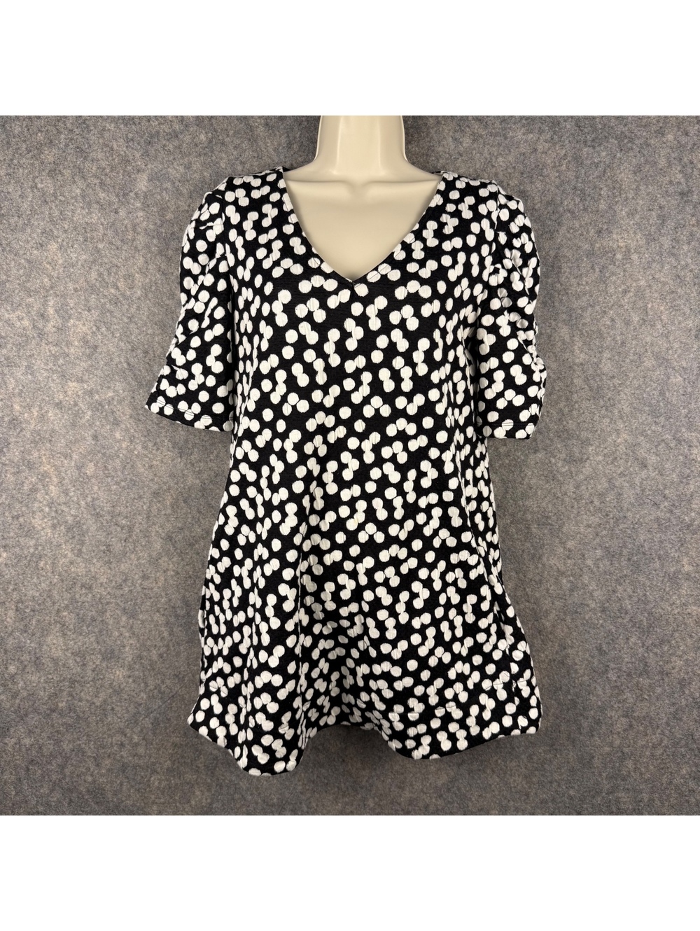 Deletta Anthropologie Tunic Mini Dress Black White Polka Dot Back Zip Medium 988